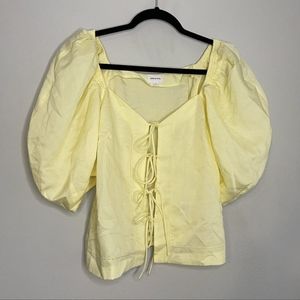Song of Style yellow revolve lace up tie front puff sleeve blouse